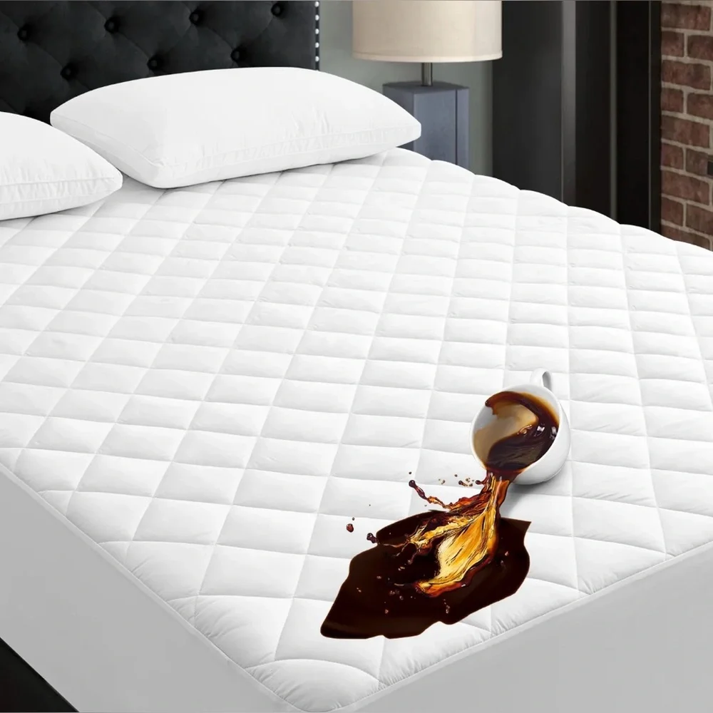 Full Size Waterproof Quilted Mattress Protector Cover w/ Deep Pocket, White -NWT